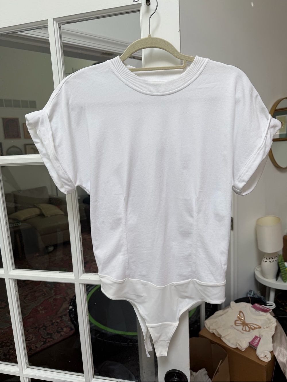 lululemon athletica White Short-Sleeve Crew Bodysuit w/ Cutout, NWOT